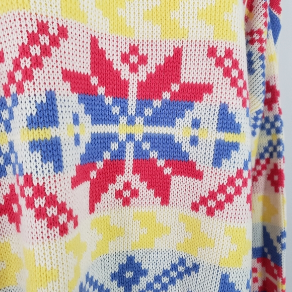Vintage Retro Nordic Design Snowflake Ski Sweater L - Picture 9 of 10